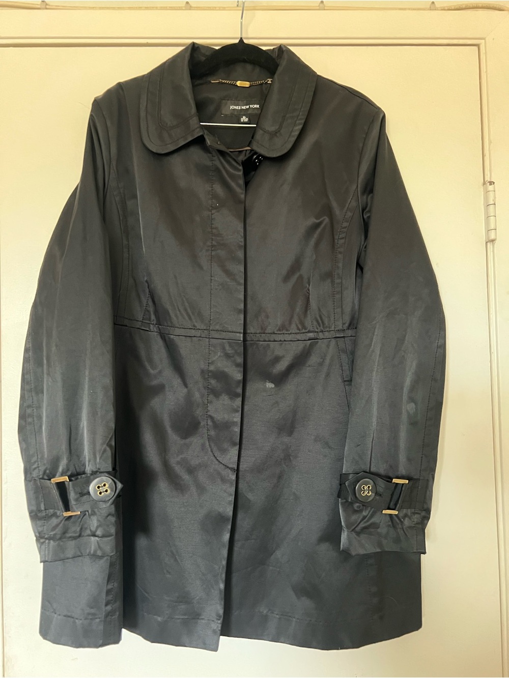 Jones New York Black Trench Coat with Buckle-Tab Cuffs
